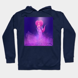 Beautiful pink mermaid with cute purple fish, version 2 Hoodie